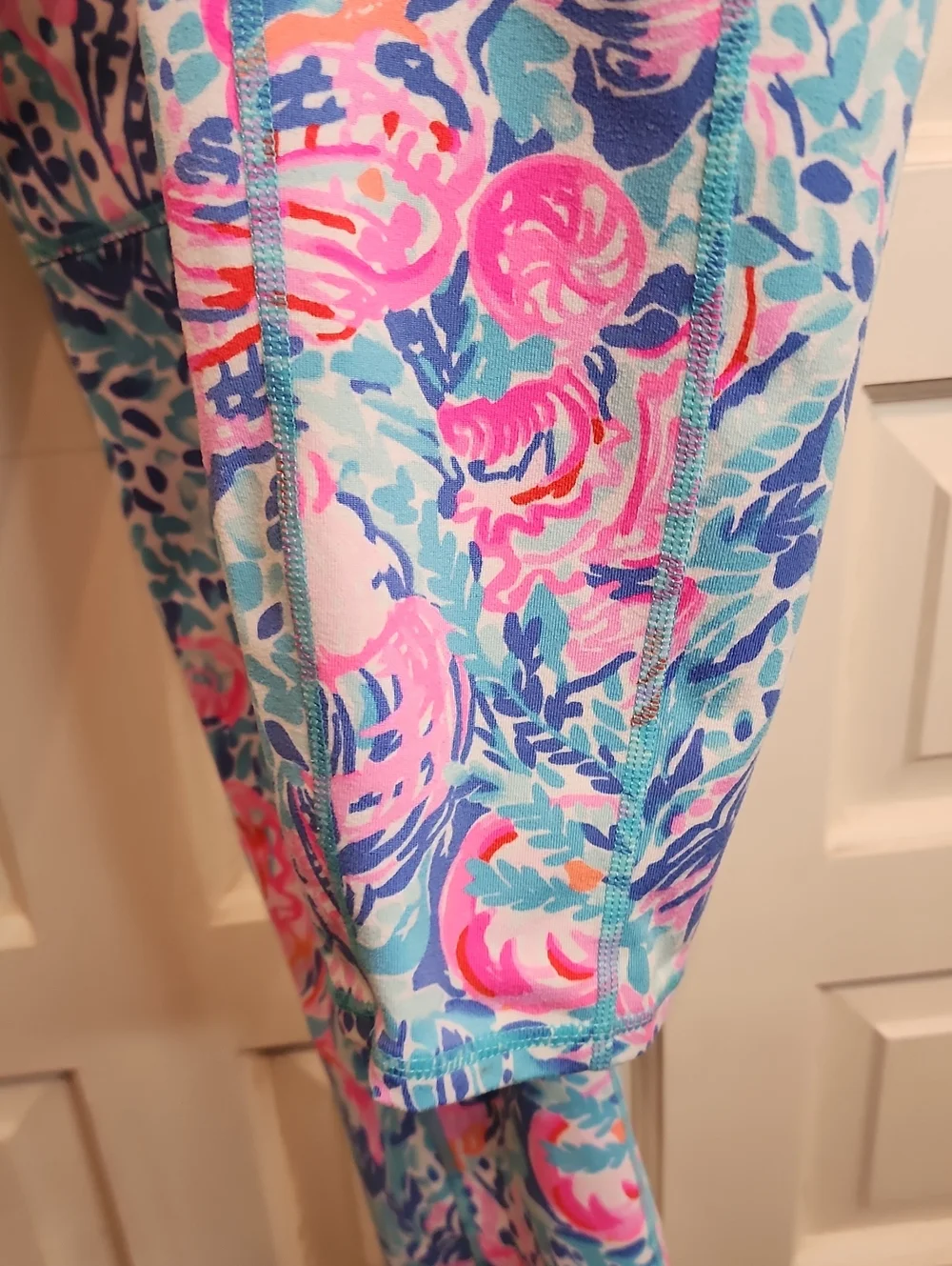 Lilly Pulitzer LUXLETIC Pastel Floral Leggings Light Blue, Pink & Coral Colorful